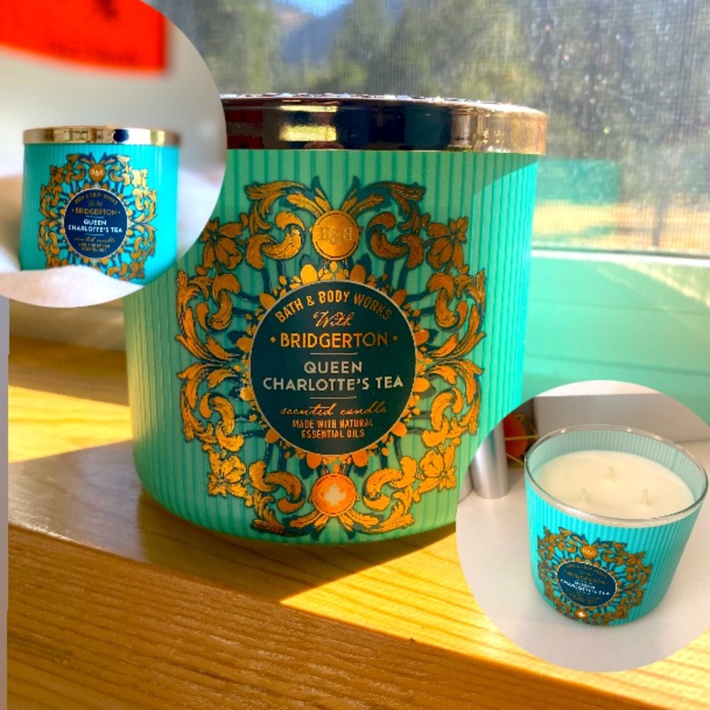 Unused new bath and body works queen charlotte’s tea candle 3 wick